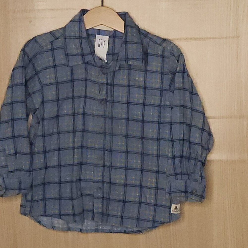 Baby Gap Boys Blue Green Corduroy Plaid Button Down 3